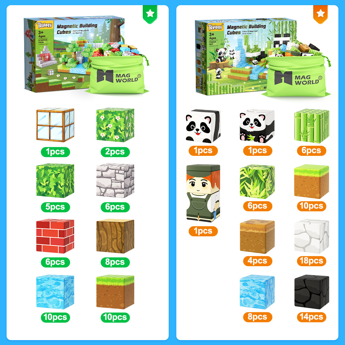 166 PCS Magworld Magnetic Cubes Forest, Dinosaur and Panda Set 3 in 1 Building Blocks-Toylogy