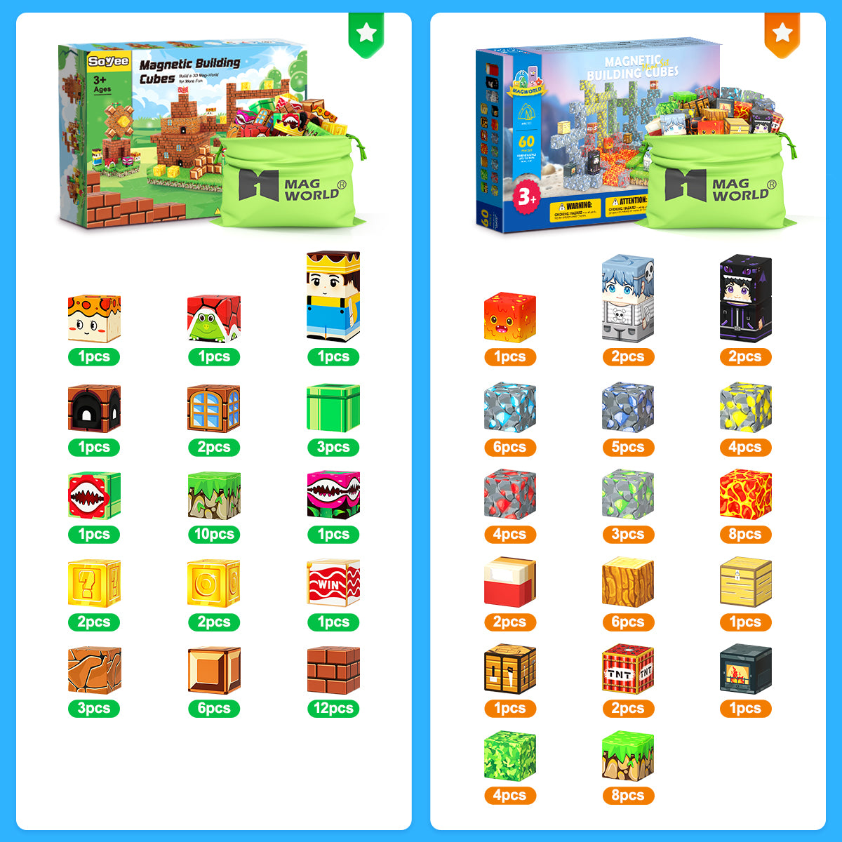178 PCS Magworld Magnetic Cubes Games Castle, Lava Kingdom, and Frozen Set 3 in 1 Toys-Soyee