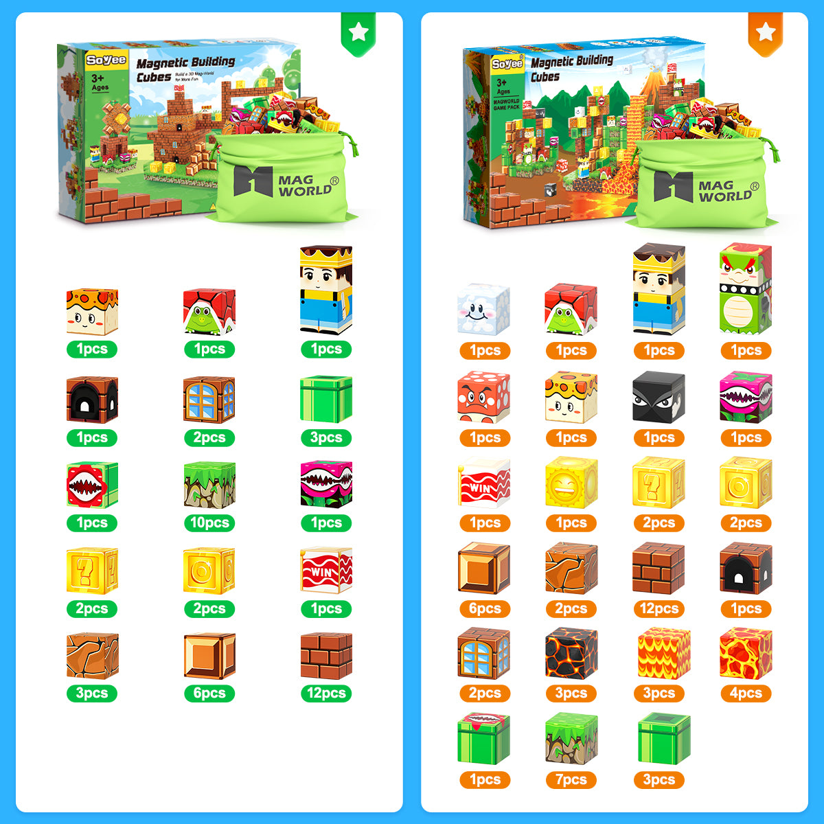 108 PCS Magworld Magnetic Cubes Games Castle Adventure and Lava Kingdom 2 in 1 Toys