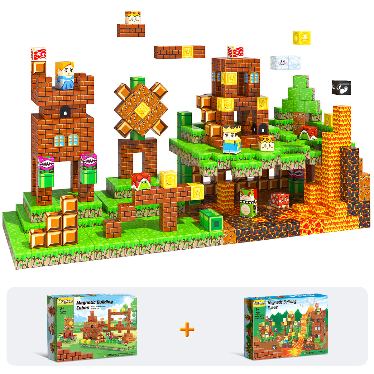 108 PCS Magworld Magnetic Cubes Games Castle Adventure and Lava Kingdom 2 in 1 Toys-Soyee
