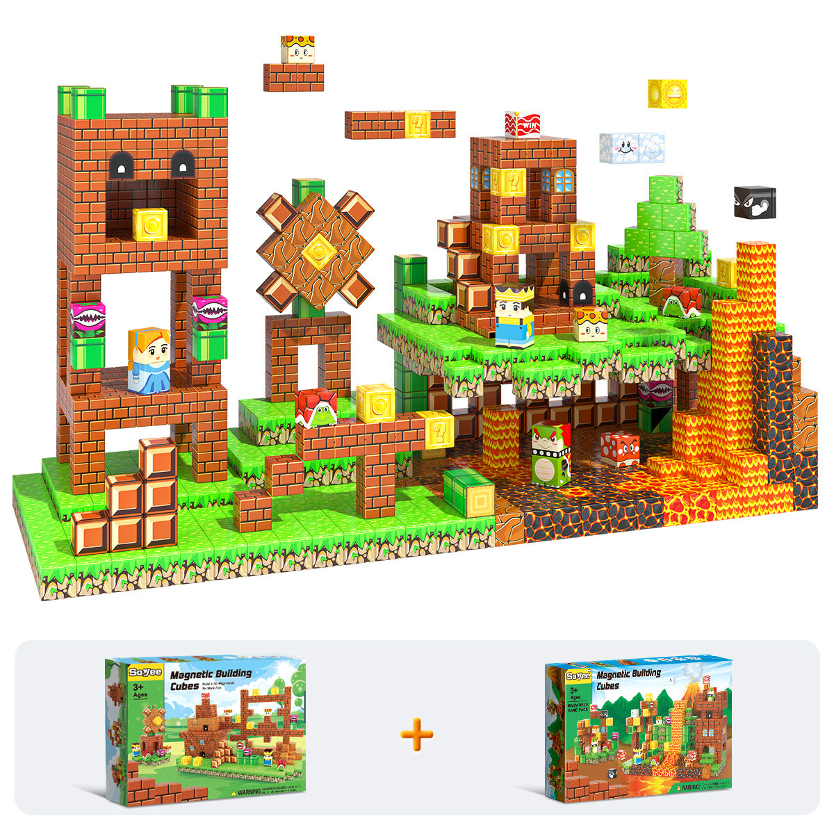 108 PCS Magworld Magnetic Cubes Games Castle Adventure and Lava Kingdom 2 in 1 Toys