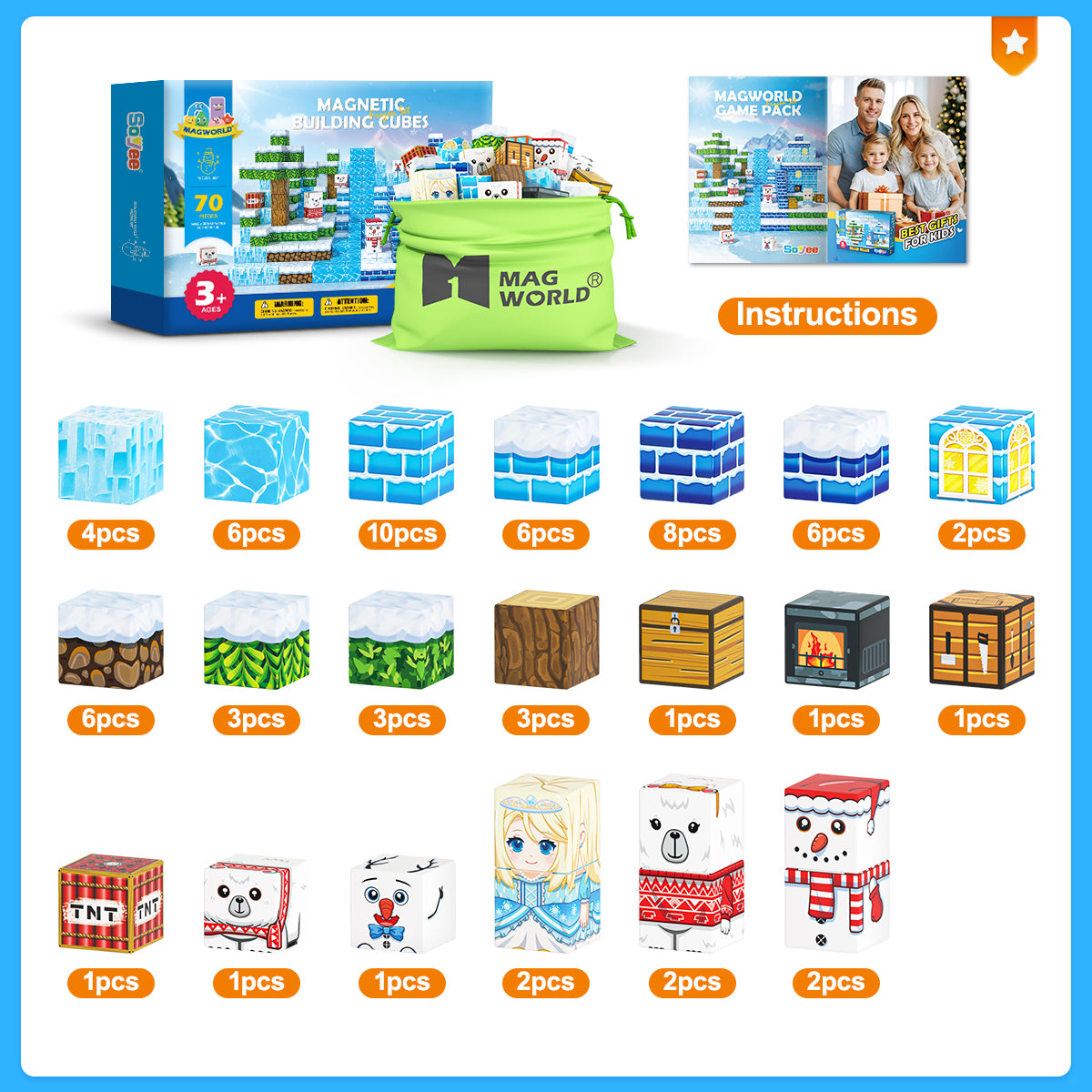 178 PCS Magworld Magnetic Cubes Games Castle, Lava Kingdom, and Frozen Set 3 in 1 Toys-Soyee
