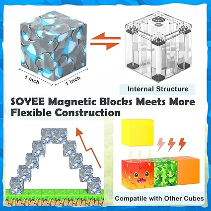 60 PCS Magworld Magnetic Blocks - Build Mine Magnet World Forest Mine Set-Soyee