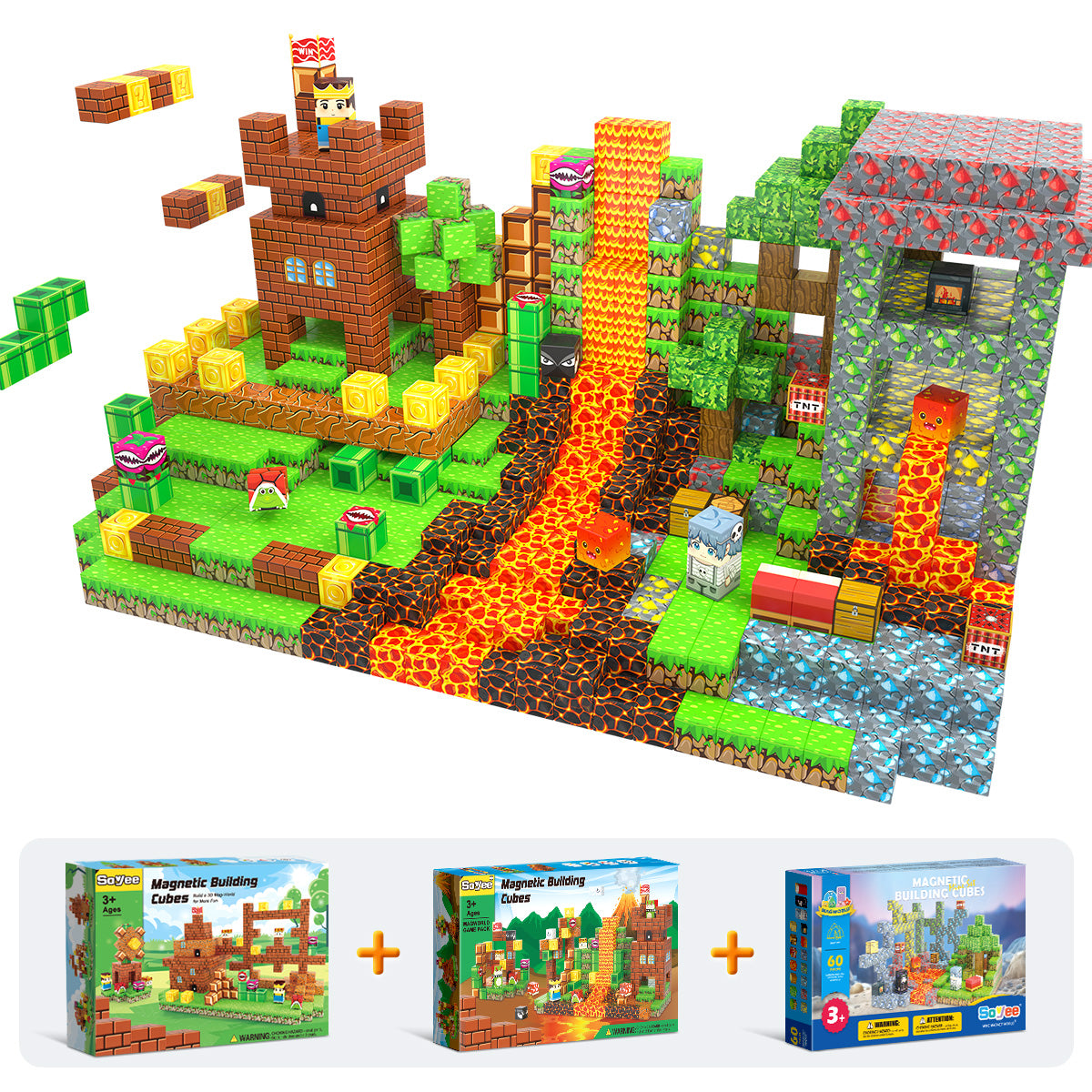 168 PCS Magworld Magnetic Cubes Games Castle, Lava Kingdom, and Mine Set 3 in 1 Toys-Soyee