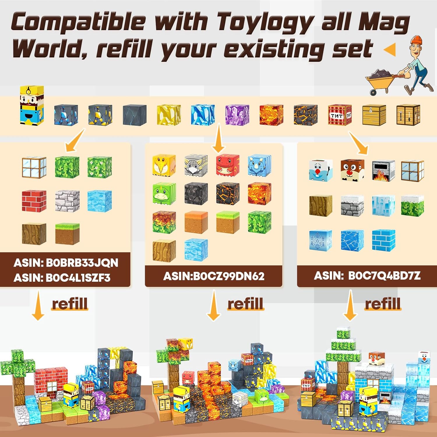 Magworld Magnetic Cubes Pickaxe Set 48PCS Mine Magnet World-Toylogy
