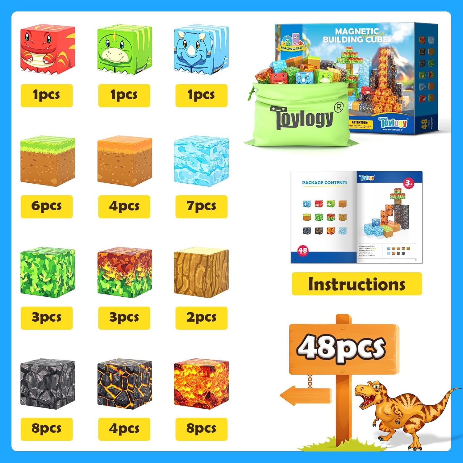 48PCS Magworld Magnetic Cubes Volcano Set Mine Magnet World-Toylogy