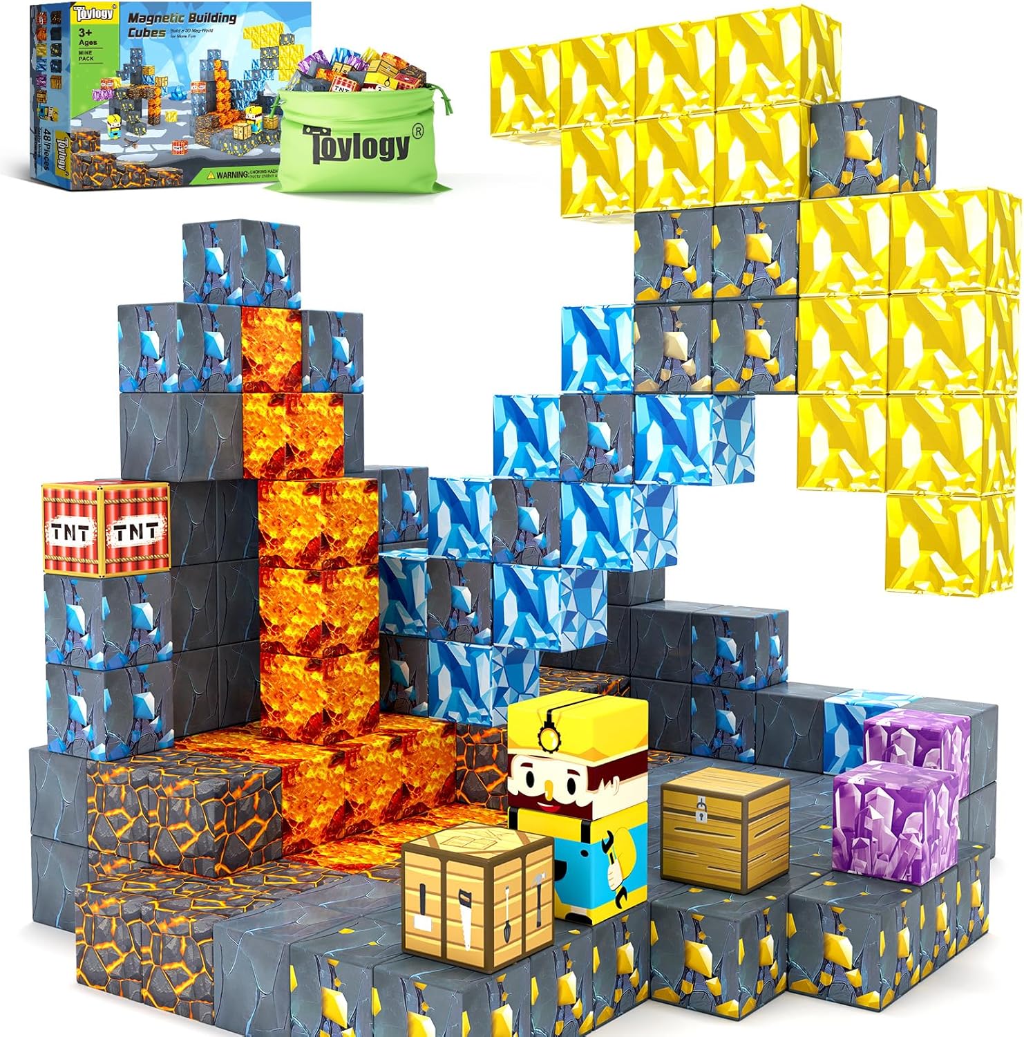 Magworld Magnetic Cubes Pickaxe Set 48PCS Mine Magnet World-Toylogy