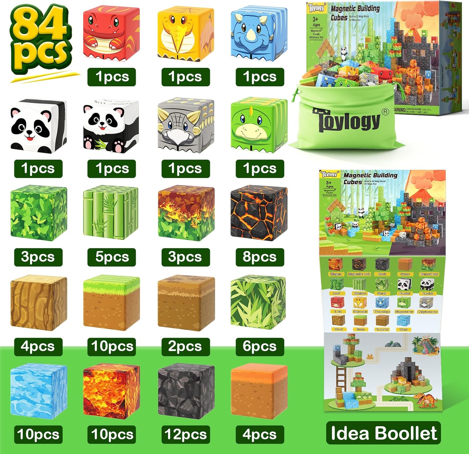 84PCS Magworld Dinosaur Panda Toys Magnetic Blocks Kids Games-Toylogy