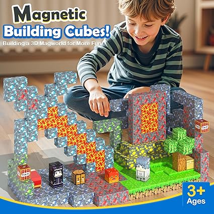 60 PCS Magworld Magnetic Blocks - Build Mine Magnet World Forest Mine Set-Soyee