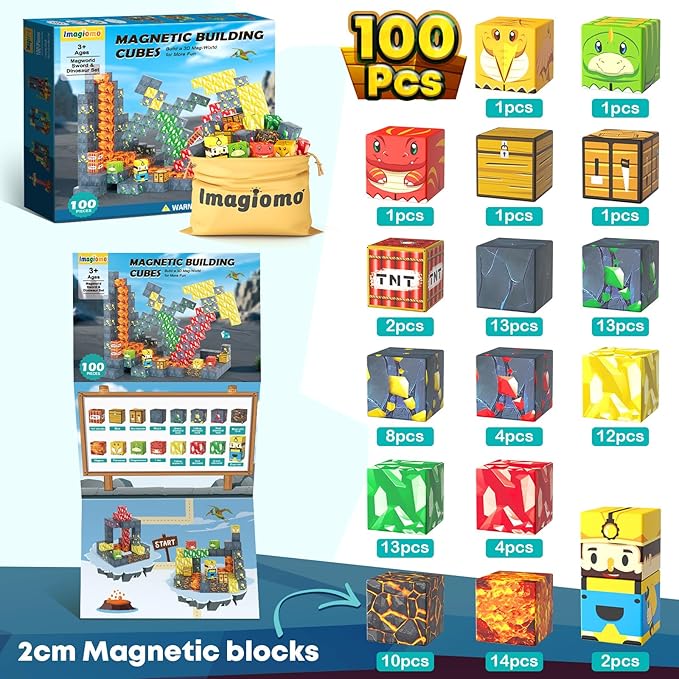 100PCS Magworld Magnetic Blocks Dinosaur Jurassic Kids Games