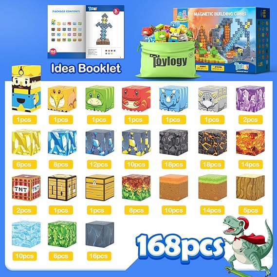 Magworld 168PCS Dinosaur Mine Magnetic Blocks Kids Toys STEM Montessori Learning Material