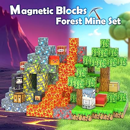 60 PCS Magworld Magnetic Blocks - Build Mine Magnet World Forest Mine Set-Soyee