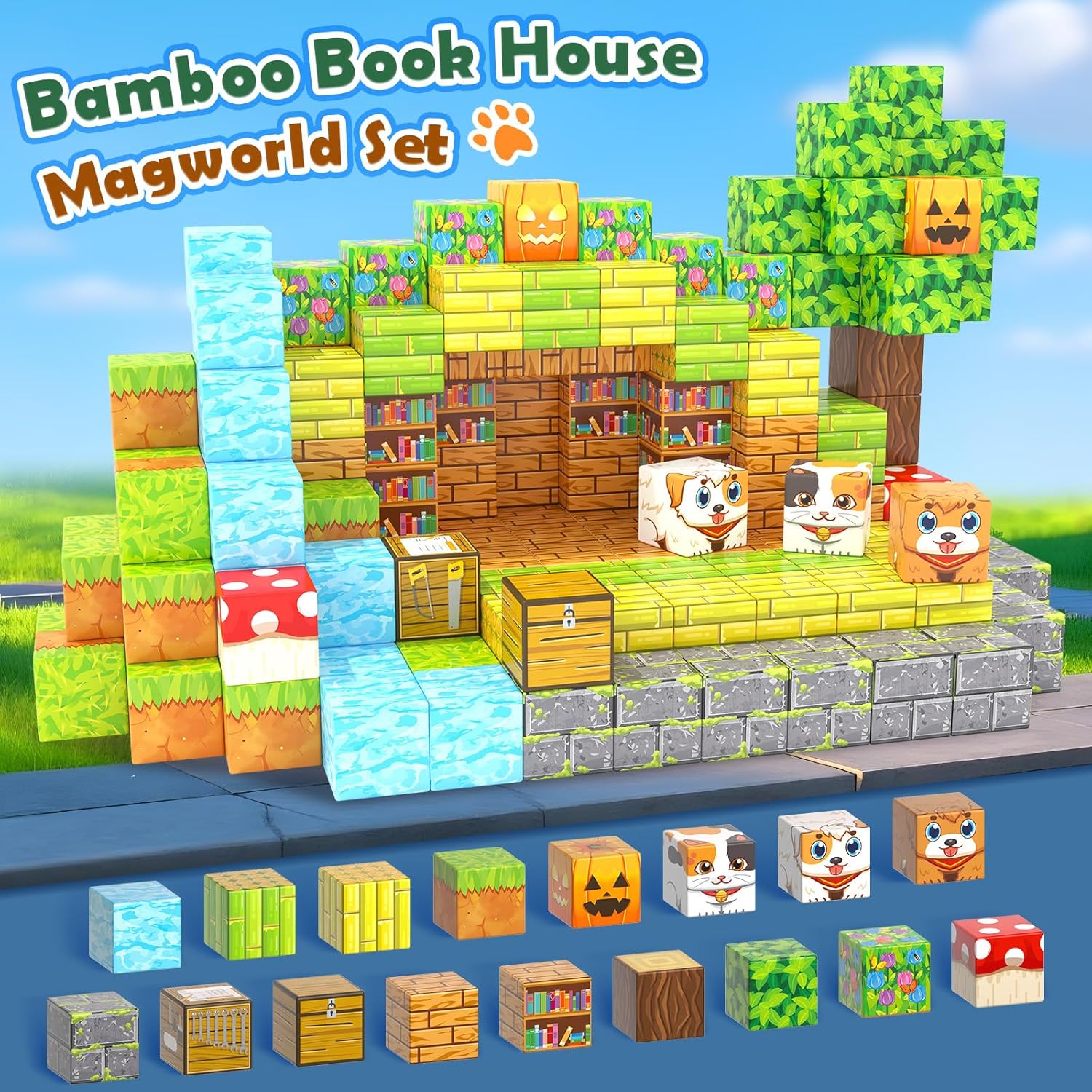 Magworld Magnetic Blocks - 90PCS Bamboo Reading Nook Building Craft-Soyee