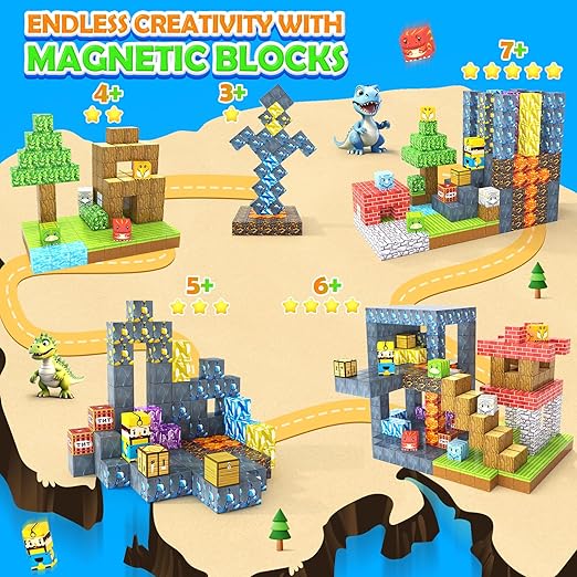 154PCS Magworld Sword Caverns Dinosaur Adventure Magnetic Blocks