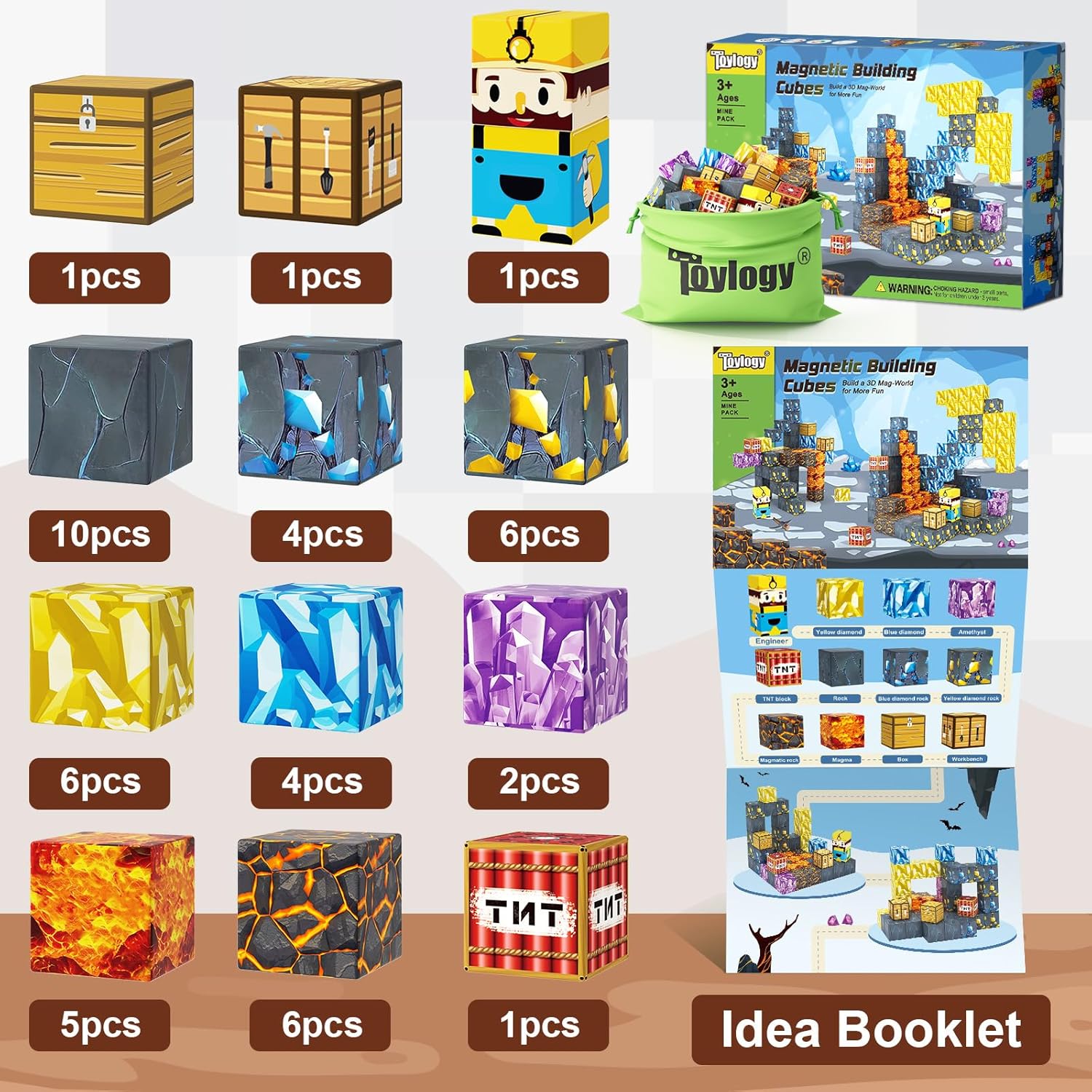 Magworld Magnetic Cubes Pickaxe Set 48PCS Mine Magnet World-Toylogy