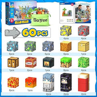 60 PCS Magworld Magnetic Blocks - Build Mine Magnet World Forest Mine Set-Soyee
