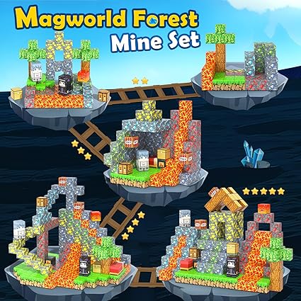 60 PCS Magworld Magnetic Blocks - Build Mine Magnet World Forest Mine Set-Soyee