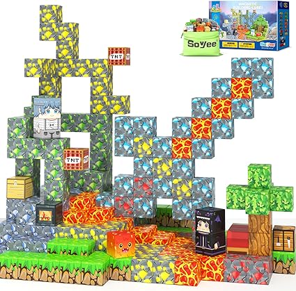 60 PCS Magworld Magnetic Blocks - Build Mine Magnet World Forest Mine Set-Soyee