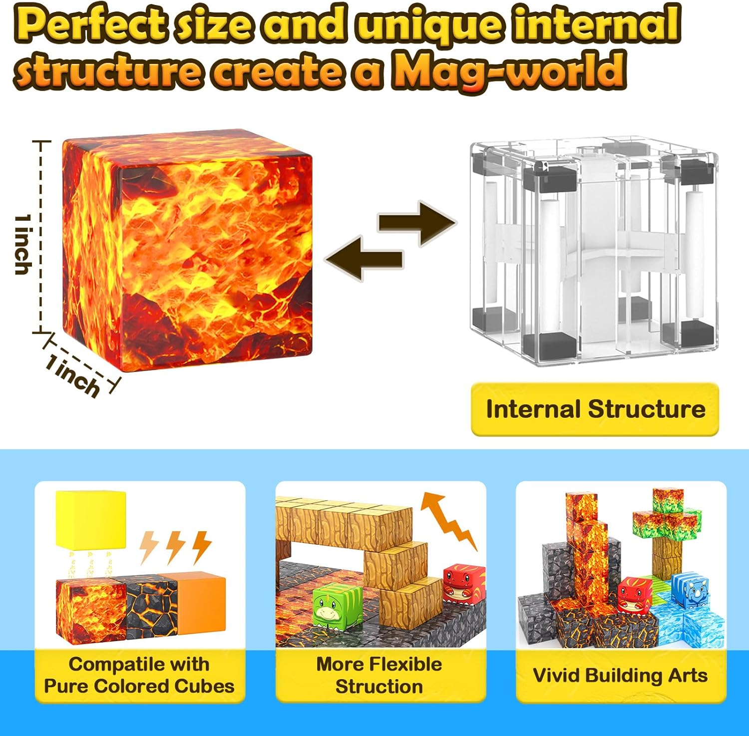 48PCS Magworld Magnetic Cubes Volcano Set Mine Magnet World-Toylogy