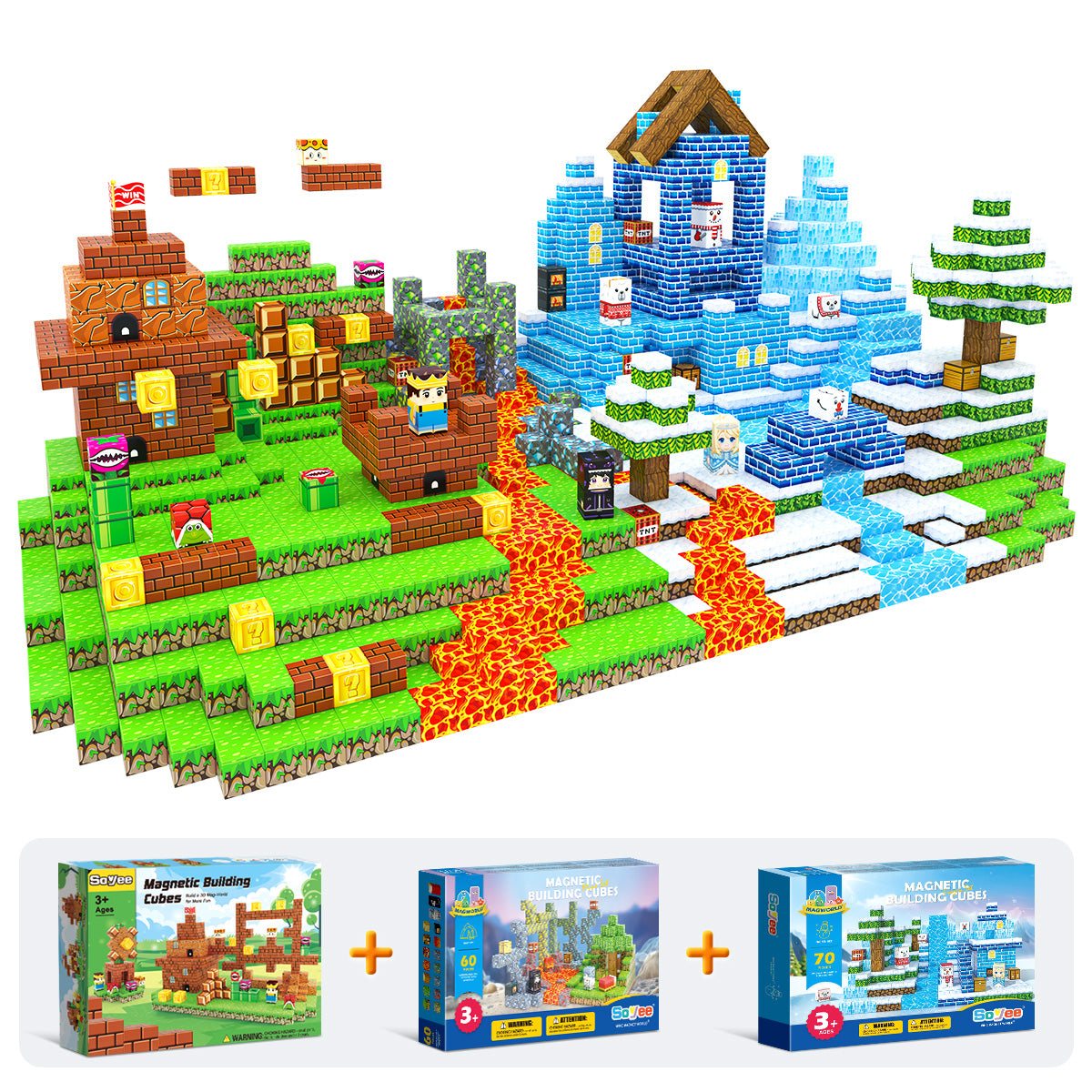 178 PCS Magworld Magnetic Cubes Games Castle, Lava Kingdom, and Frozen Set 3 in 1 Toys-Soyee