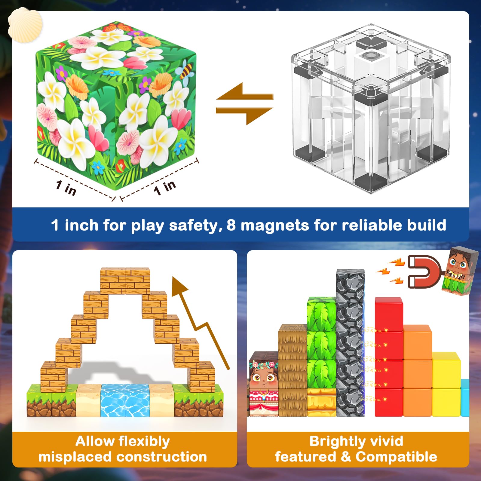 Magworld 120PCS Magnetic Blocks Build Mine Magnet World Hawaii Tribe Set Travel Toys
