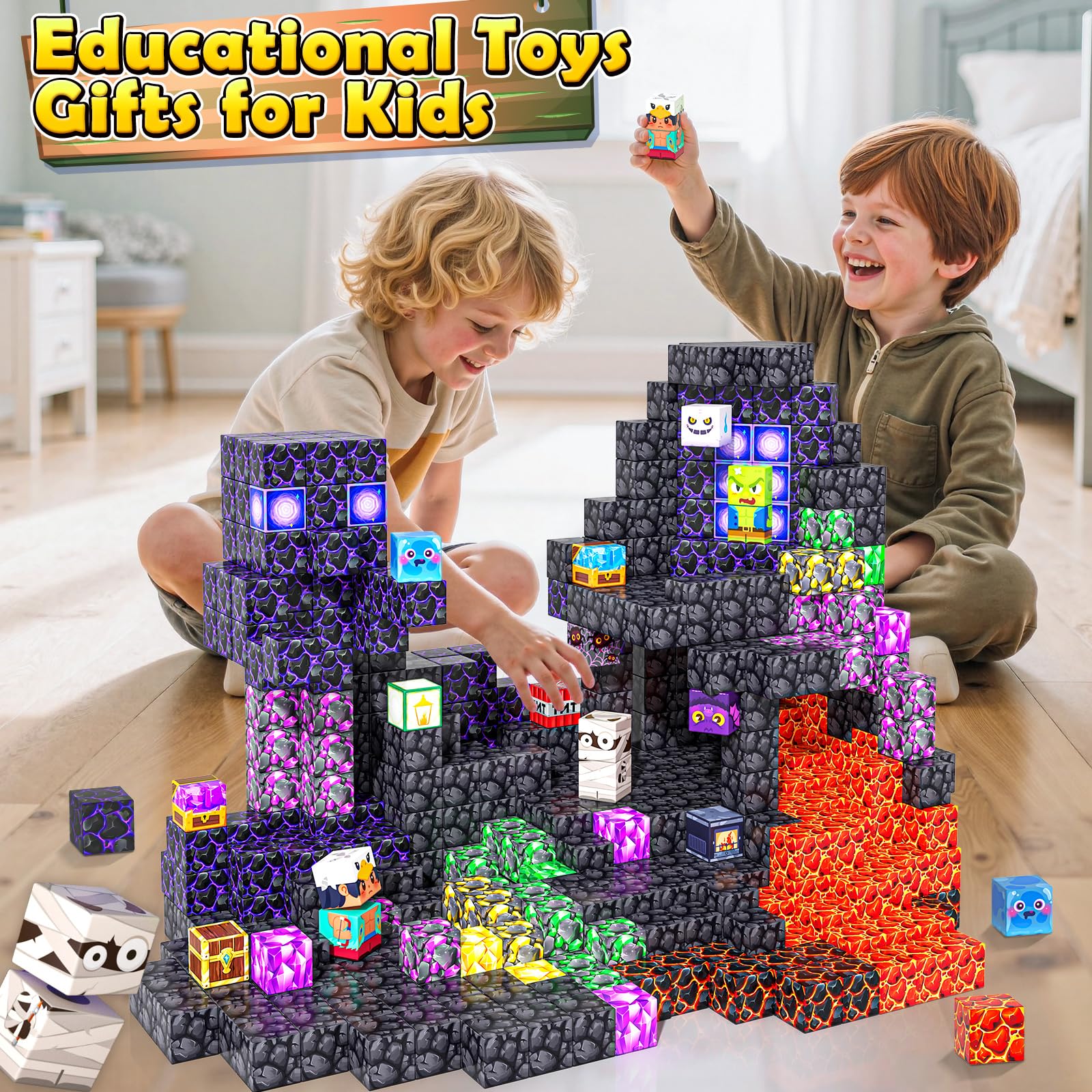 Magworld Magnetic Blocks 100 PCS Lave Cave Building Toys Games Gift for Kids Toddlers