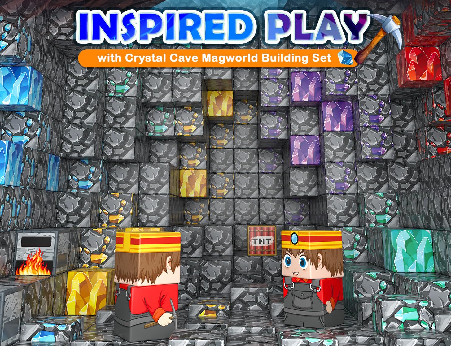 Magworld Magnetic Blocks 100PCS Magnetic Building Cubes Crystal Mine Cave Inspired Playset