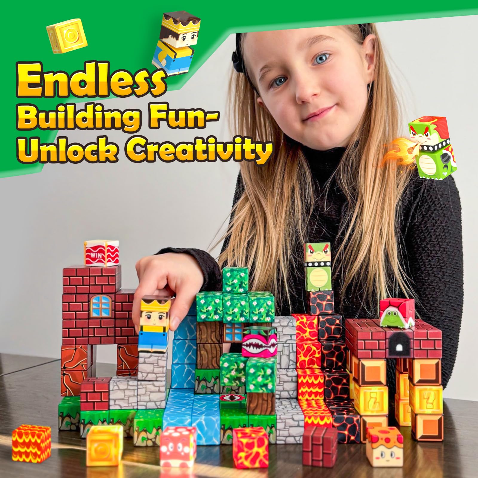 Magworld 100pcs Magnetic Blocks - Build Mine Magnet World Game Adventure Set STEM Building Toys for Kids 3+
