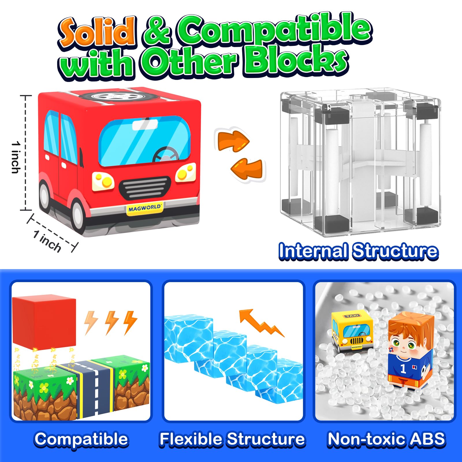 Magworld 100PCS Magnetic Blocks - Build Mine Magnet World Road Set,