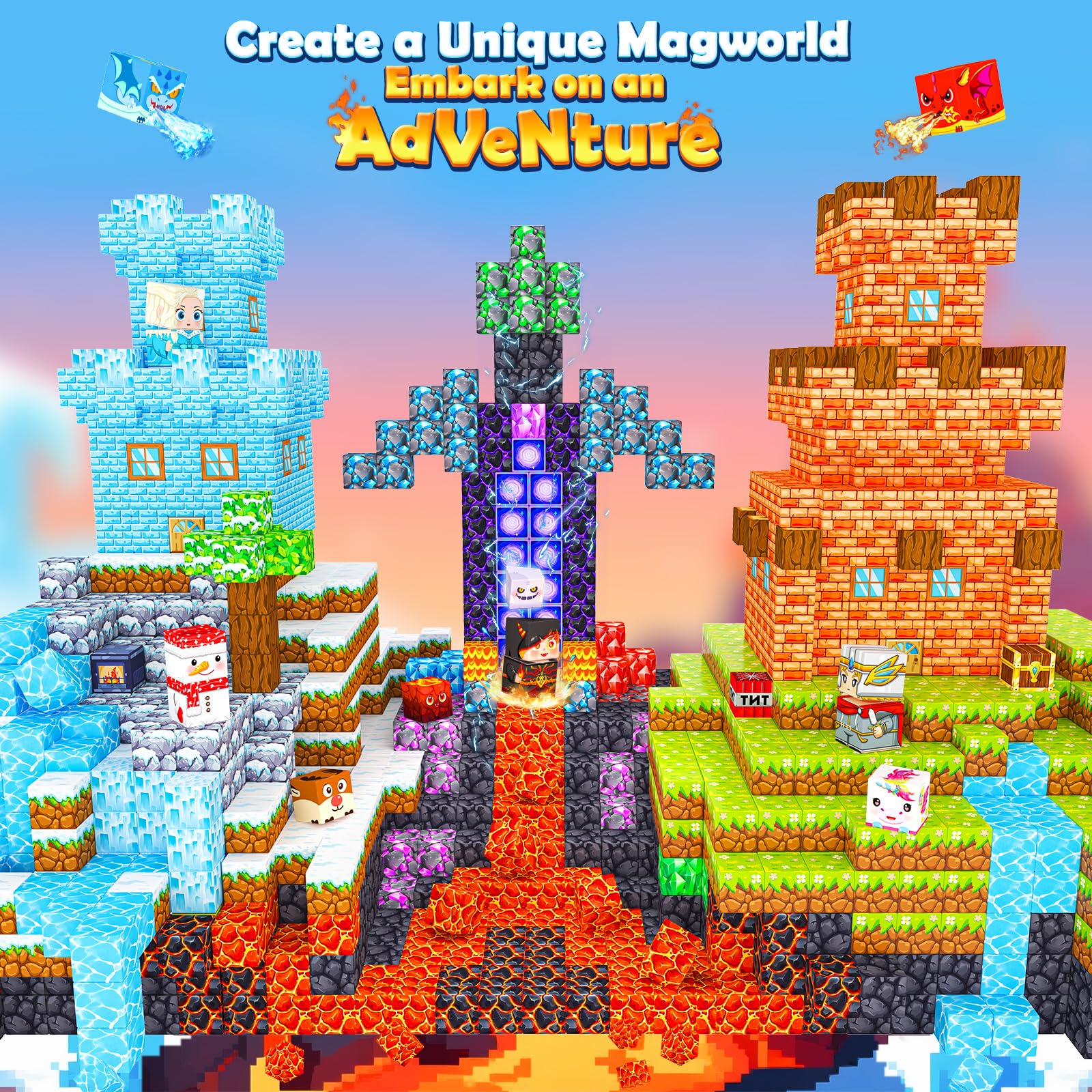 Magworld Magnetic Blocks 200PCS Fantasy Ice-fire Realm STEM Sensory Toys Educational Gift for Kids