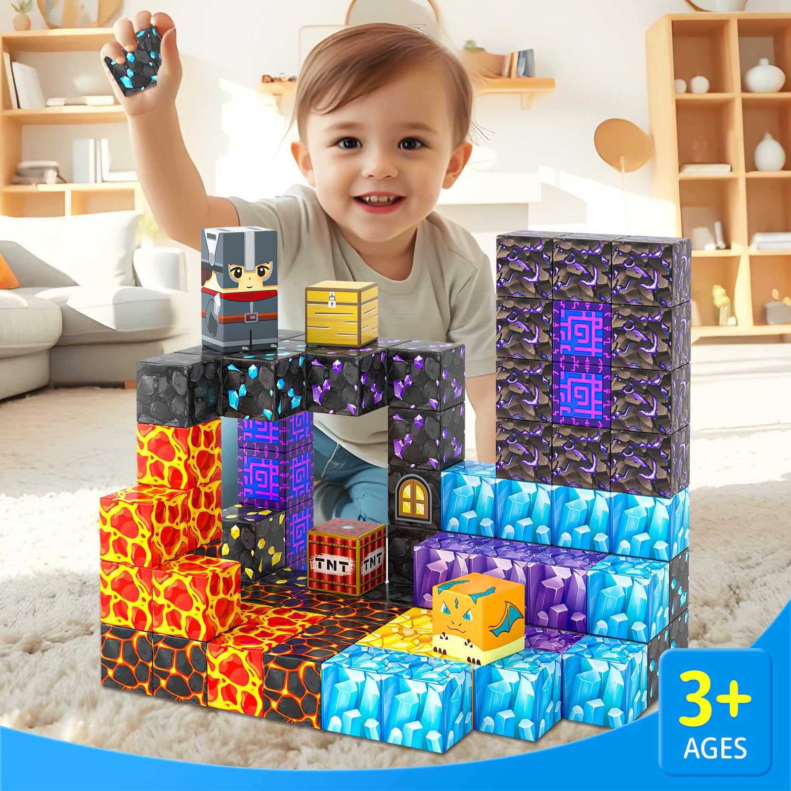 Magworld Magnetic Cubes 84Pieces Build Mine Magnet World Magic Sword Portal Set