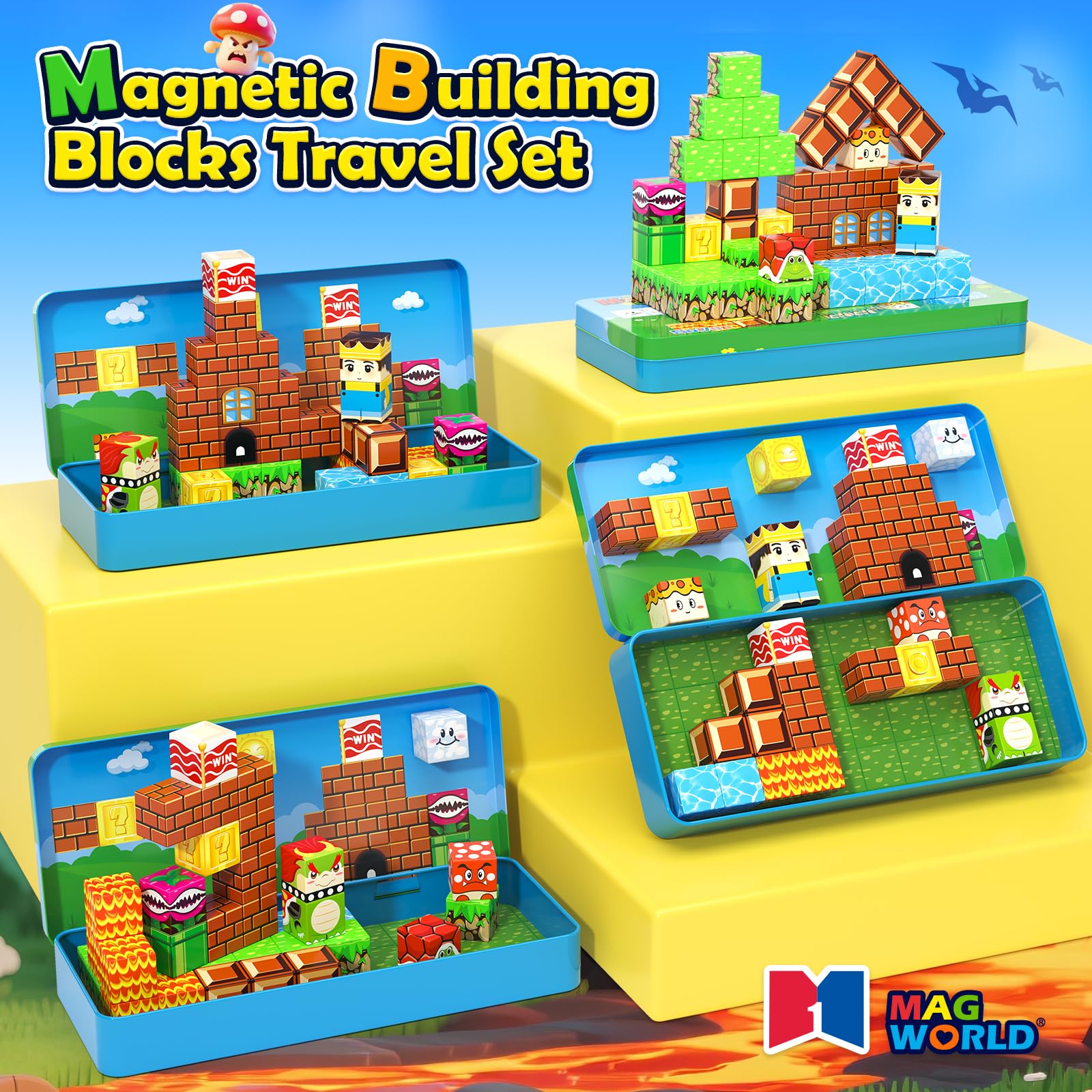 Magworld 80pcs Magnetic Blocks Travel Toys with Portable Metal Tin - STEM Magnet Building Blocks Toddler Toys