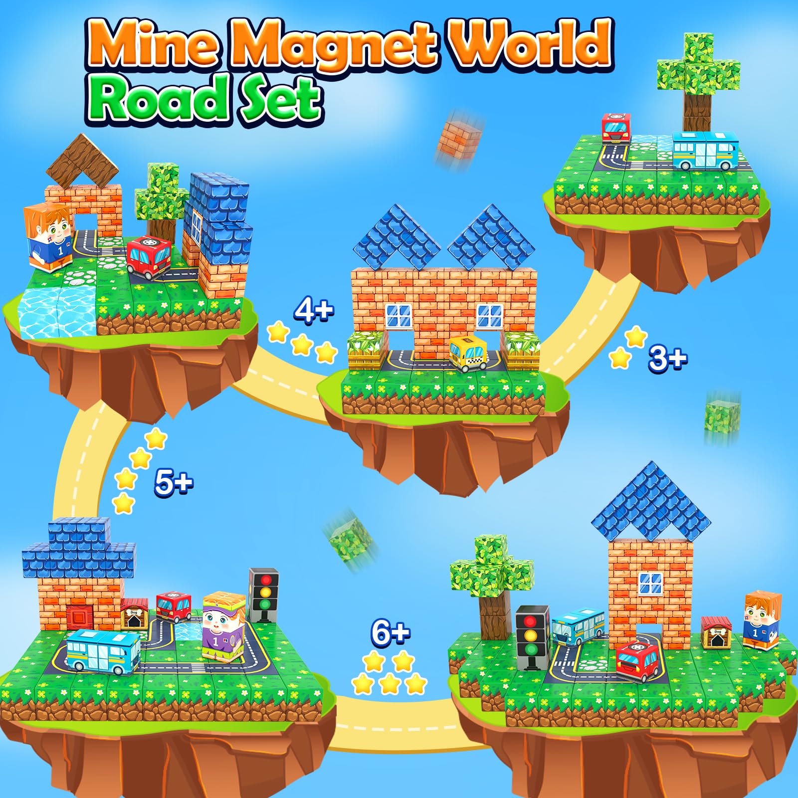 Magworld 100PCS Magnetic Blocks - Build Mine Magnet World Road Set,