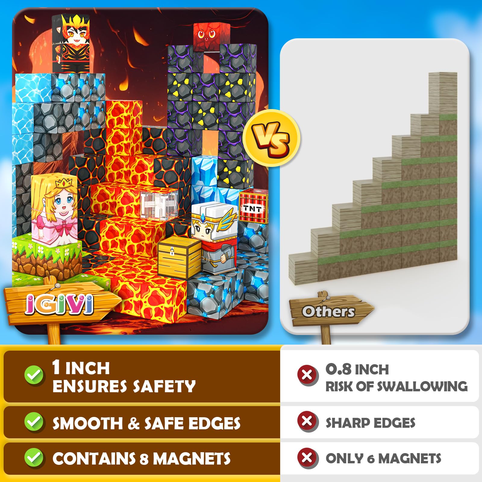 Magworld 88 PCS Magnetic Blocks - Build Mine Magnet World Lava Valley Set