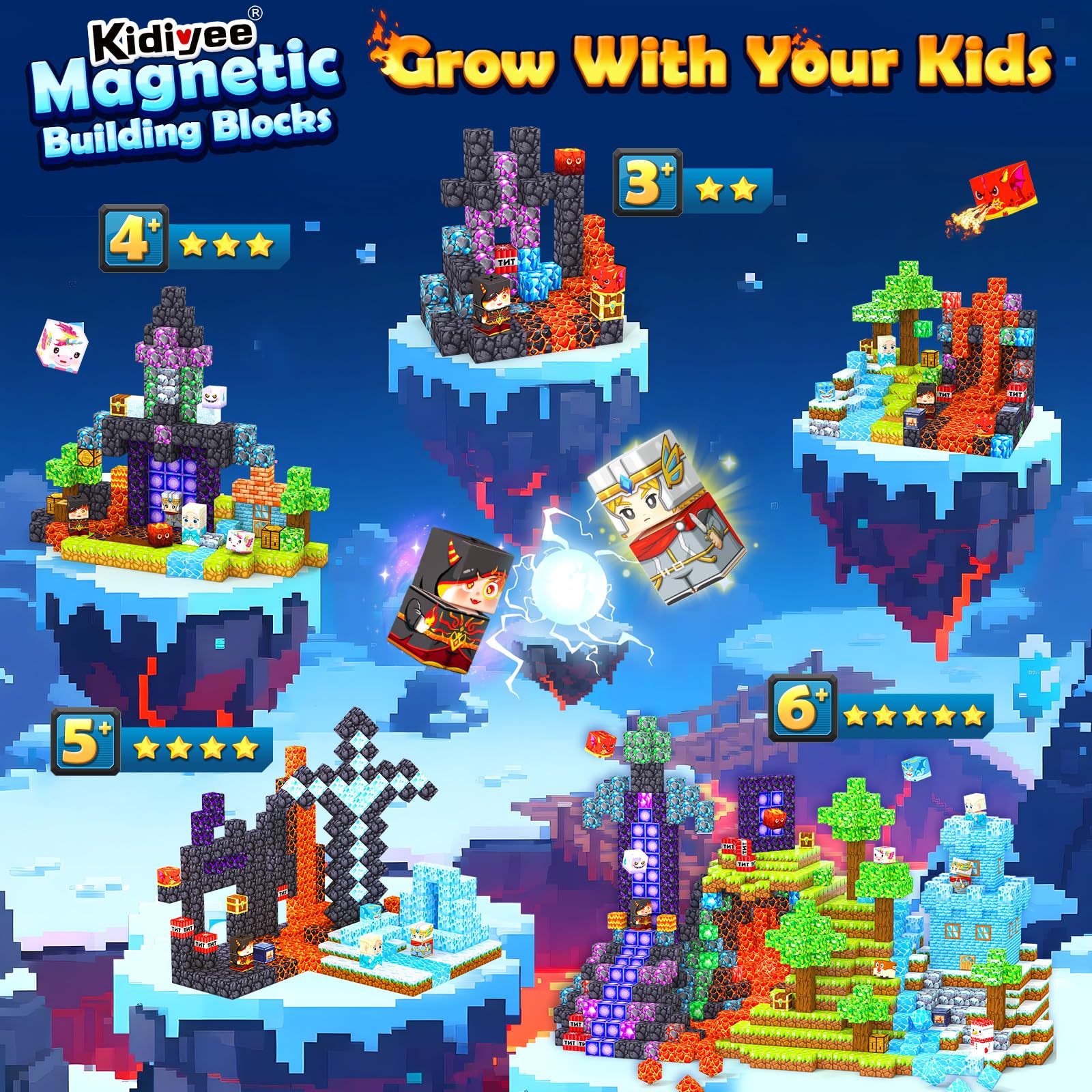 Magworld Magnetic Blocks 200PCS Fantasy Ice-fire Realm STEM Sensory Toys Educational Gift for Kids