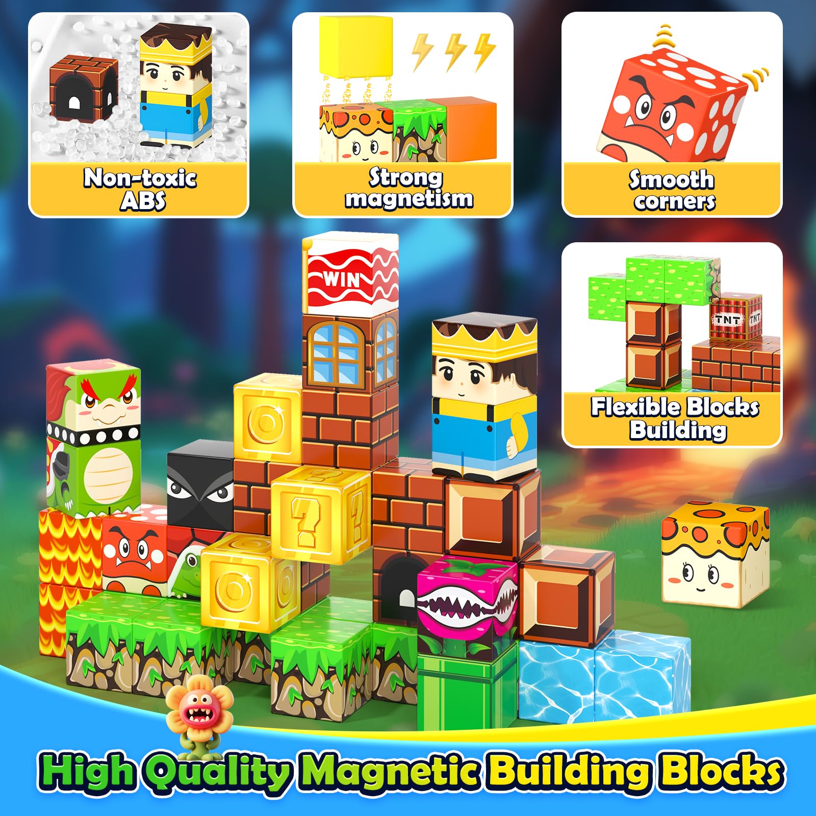 Magworld 80pcs Magnetic Blocks Travel Toys with Portable Metal Tin - STEM Magnet Building Blocks Toddler Toys