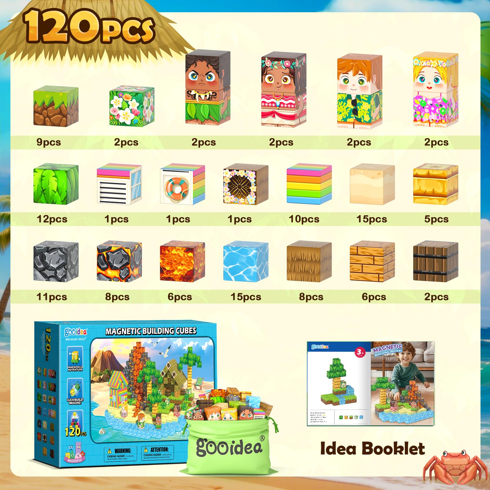 Magworld 120PCS Magnetic Blocks Build Mine Magnet World Hawaii Tribe Set Travel Toys