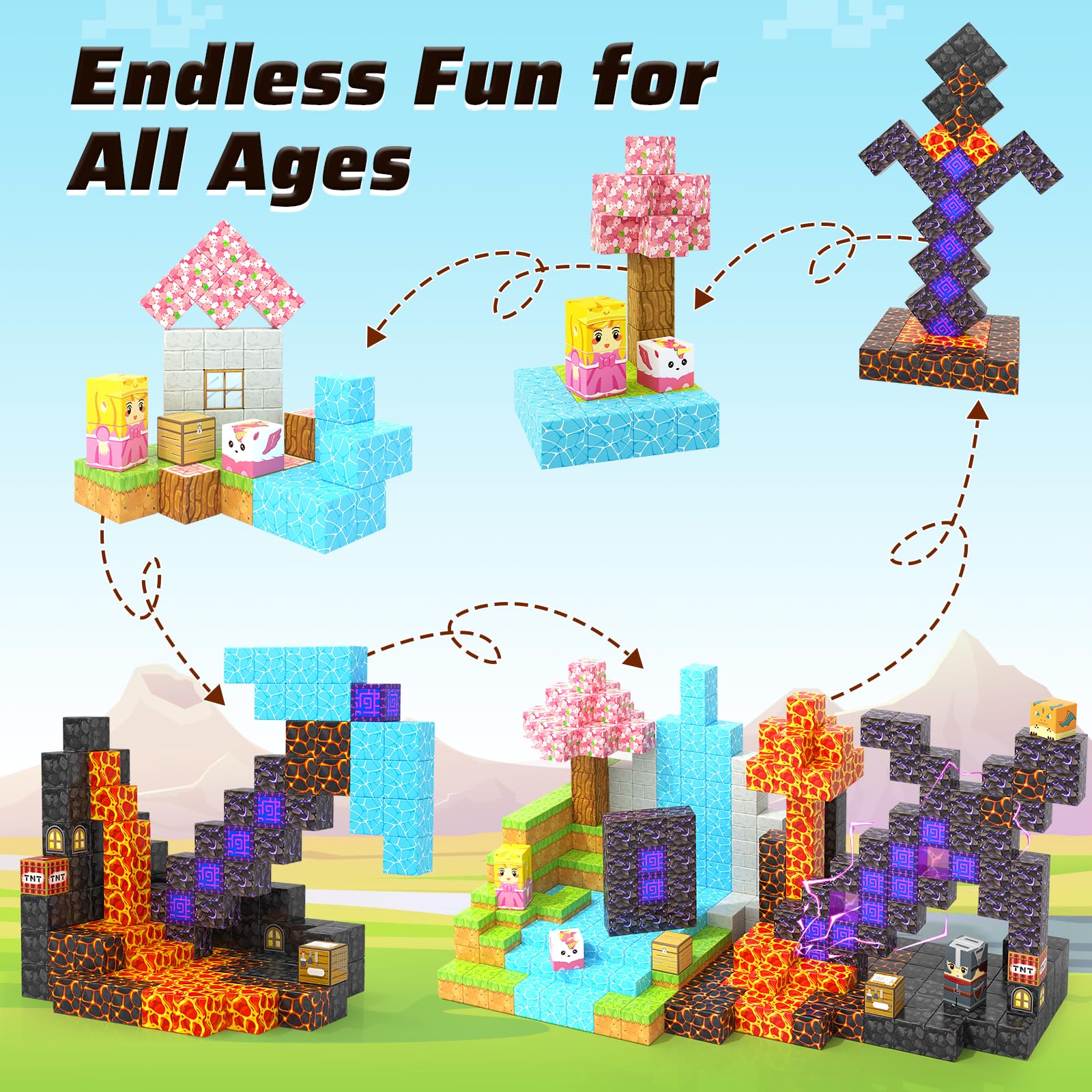194 PCS Magworld Magnetic Cubes Magic Portal Blossom and Sword 2 in 1 Set-Coodoo