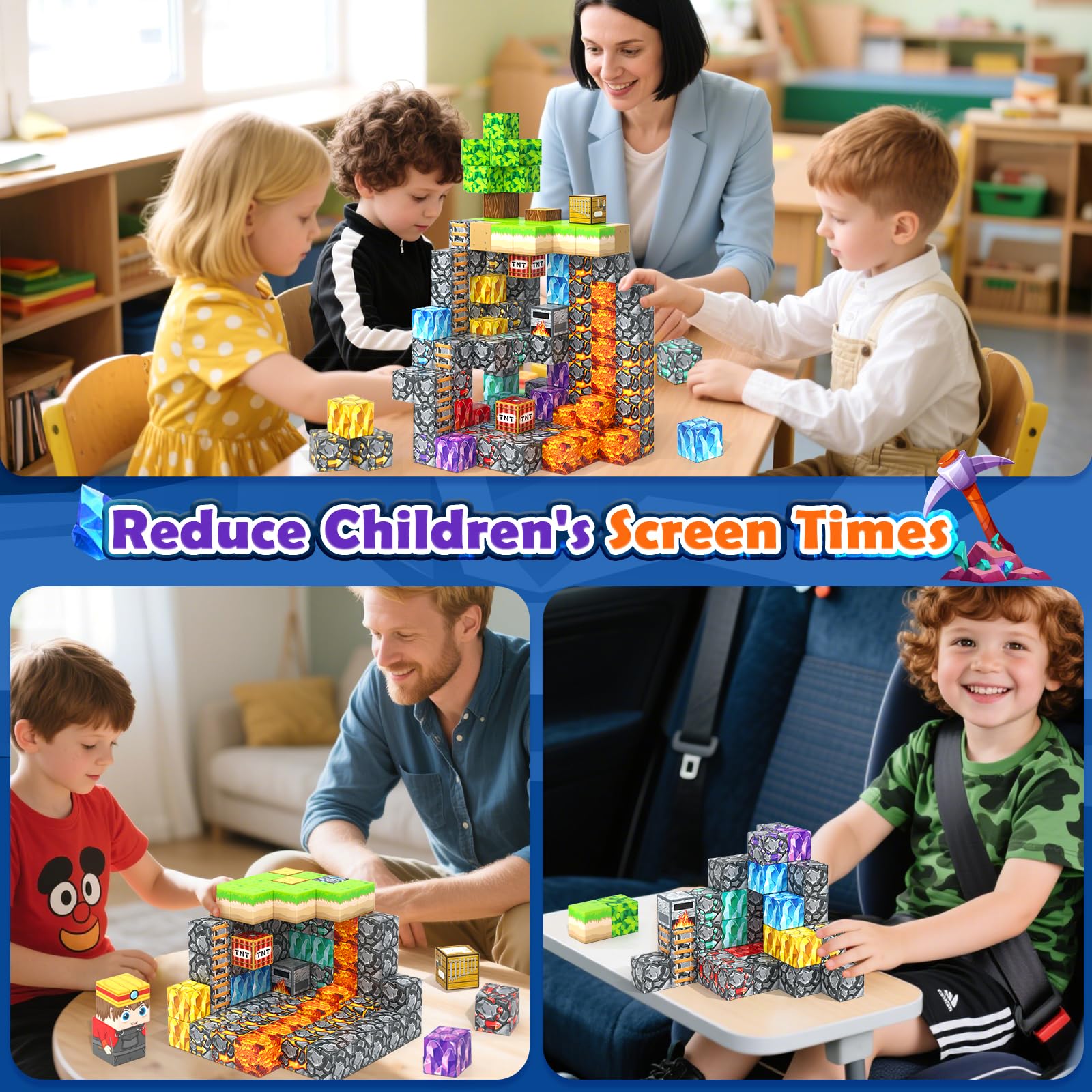 Magworld 150 PCS Magnetic Building Blocks STEM Toy, Stacking Mine Magnet World Craft Cubes