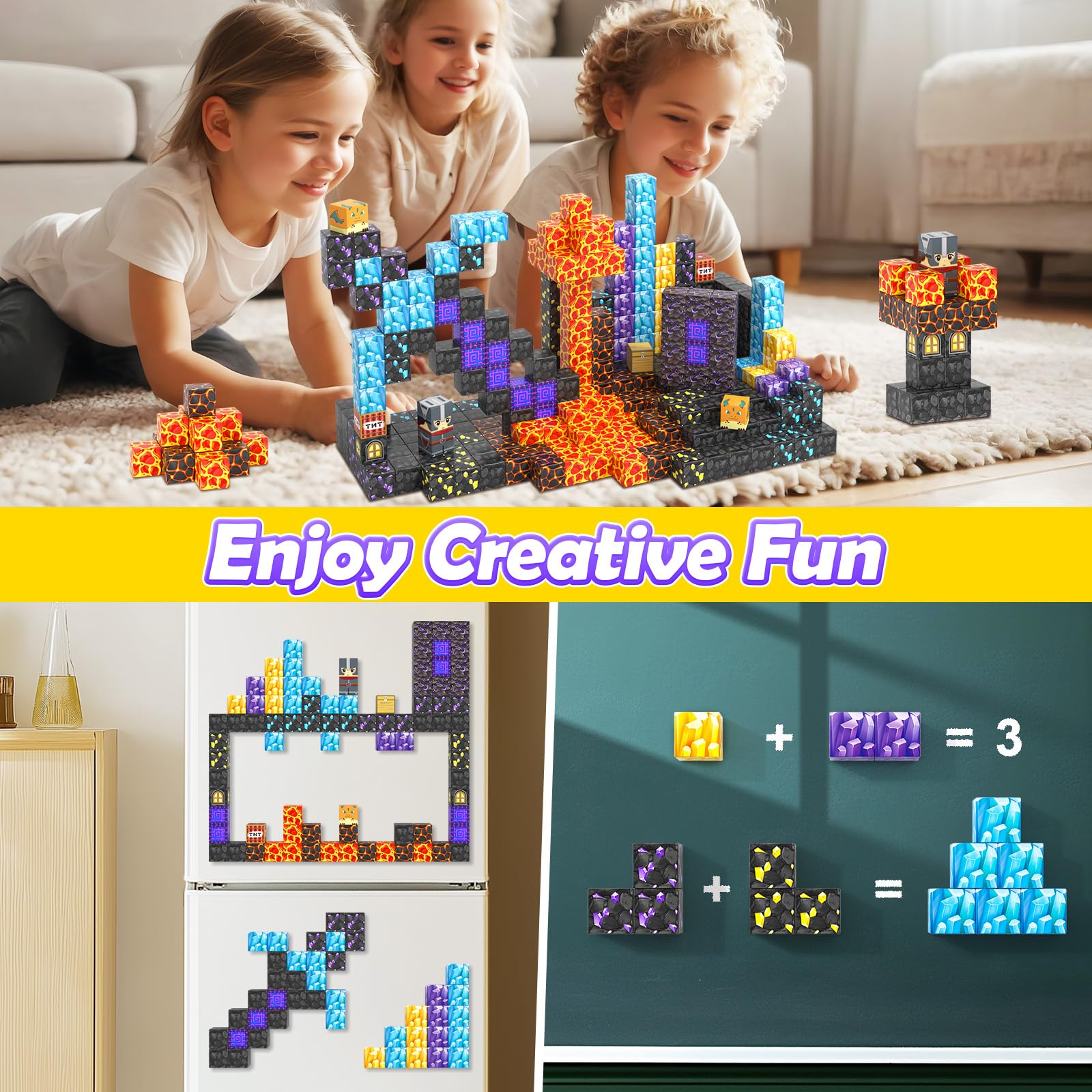 Magworld Magnetic Cubes 84Pieces Build Mine Magnet World Magic Sword Portal Set