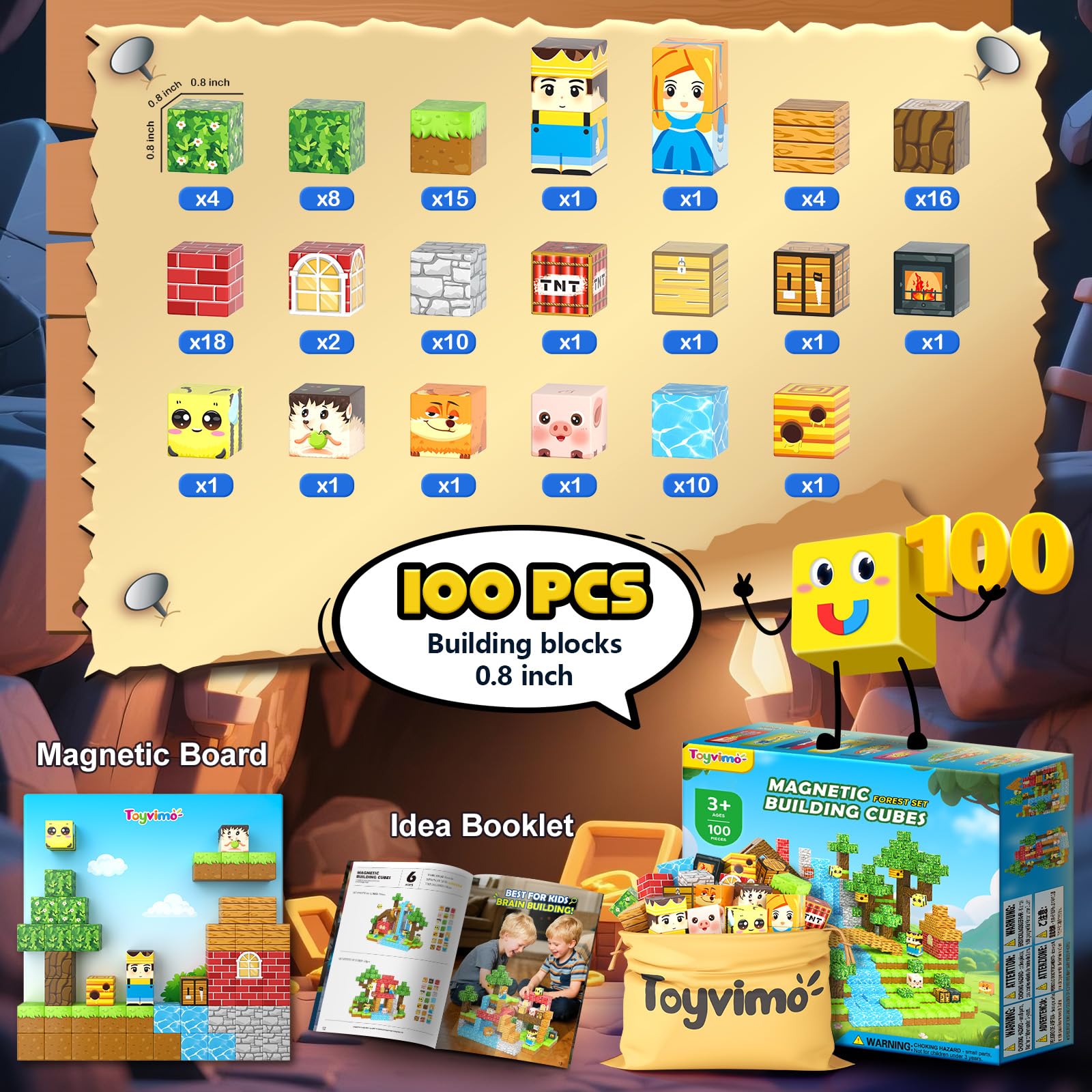 Magworld 100 PCS Magnetic Blocks Compatible STEM Stacking Building Toys Forest-themed
