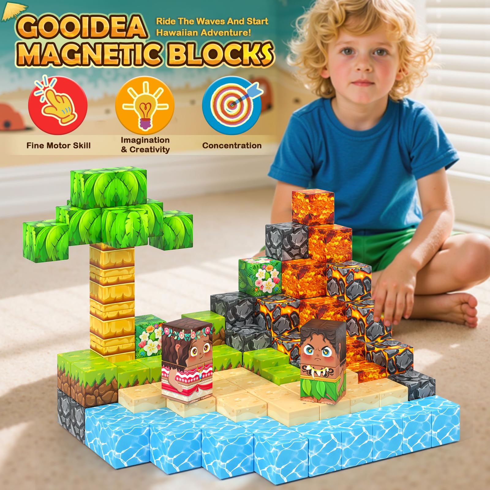 Magworld 120PCS Magnetic Blocks Build Mine Magnet World Hawaii Tribe Set Travel Toys