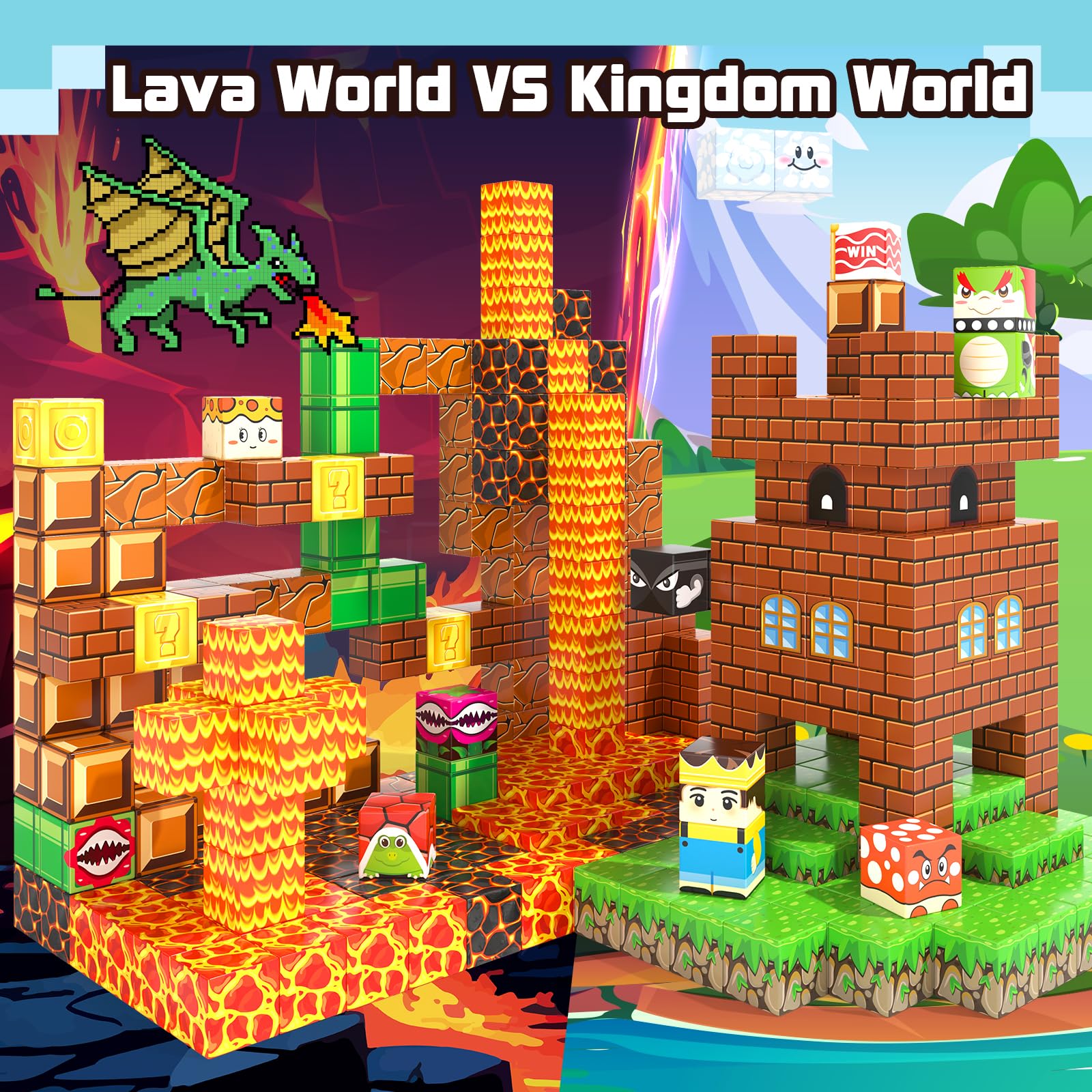 168 PCS Magworld Magnetic Cubes Games Castle, Lava Kingdom, and Mine Set 3 in 1 Toys