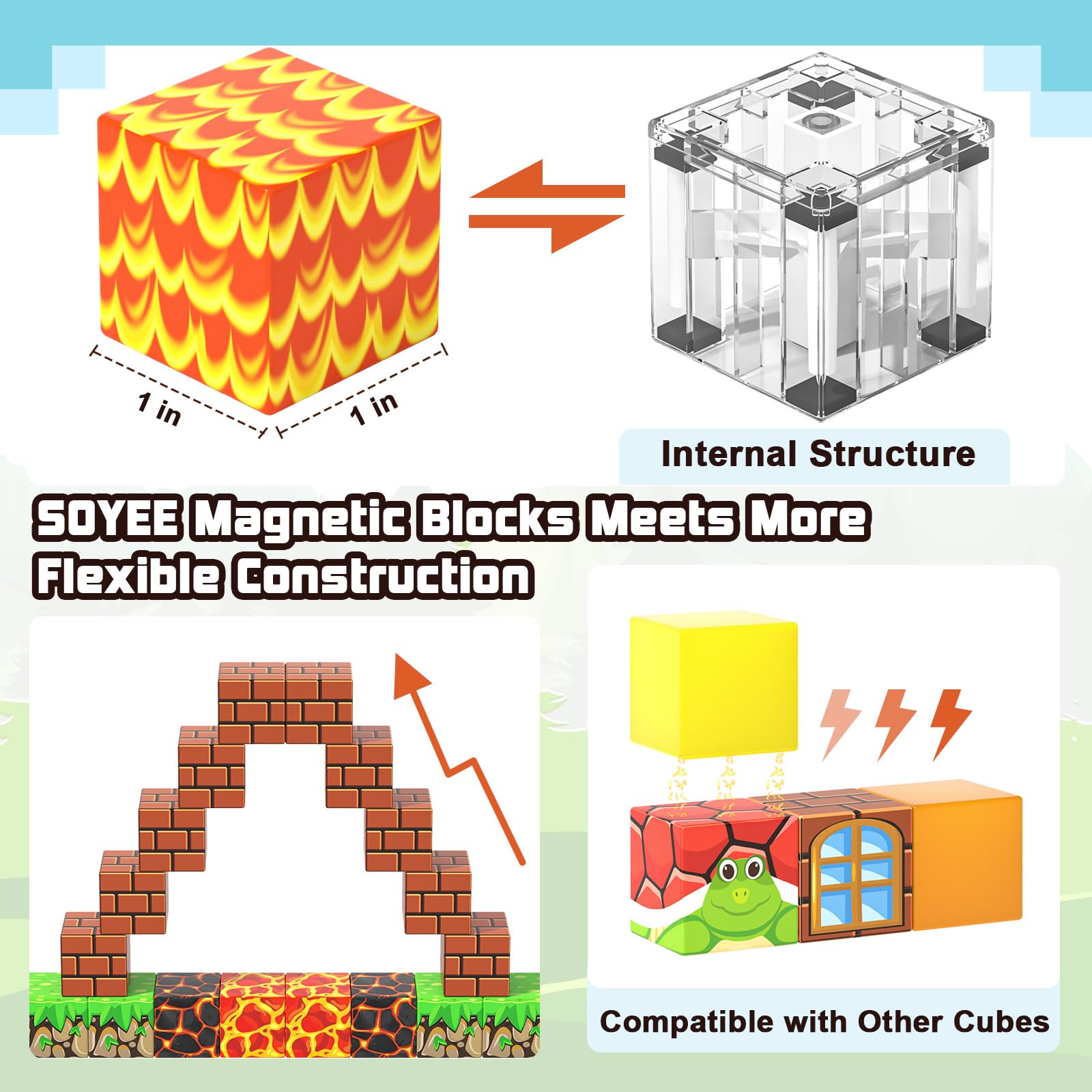 108 PCS Magworld Magnetic Cubes Games Castle Adventure and Lava Kingdom 2 in 1 Toys-Soyee