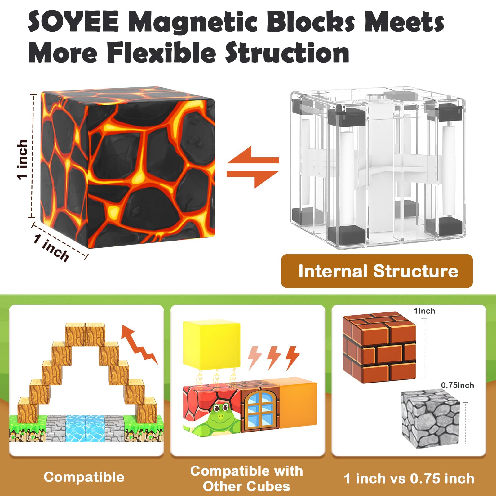 Magworld 100pcs Magnetic Blocks - Build Mine Magnet World Game Adventure Set STEM Building Toys for Kids 3+