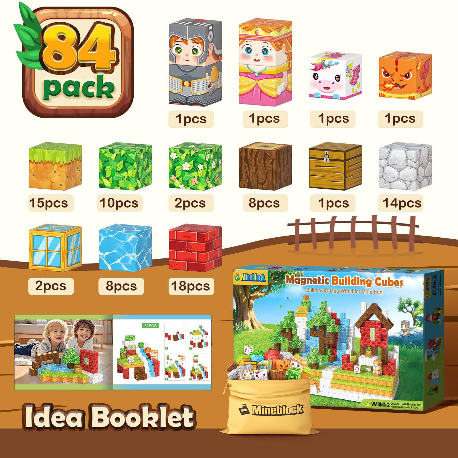 Magworld 84 PCS Magnetic Blocks - Build Mine Magnet World STEM Sensory Toys for Toddlers Classroom Must Haves