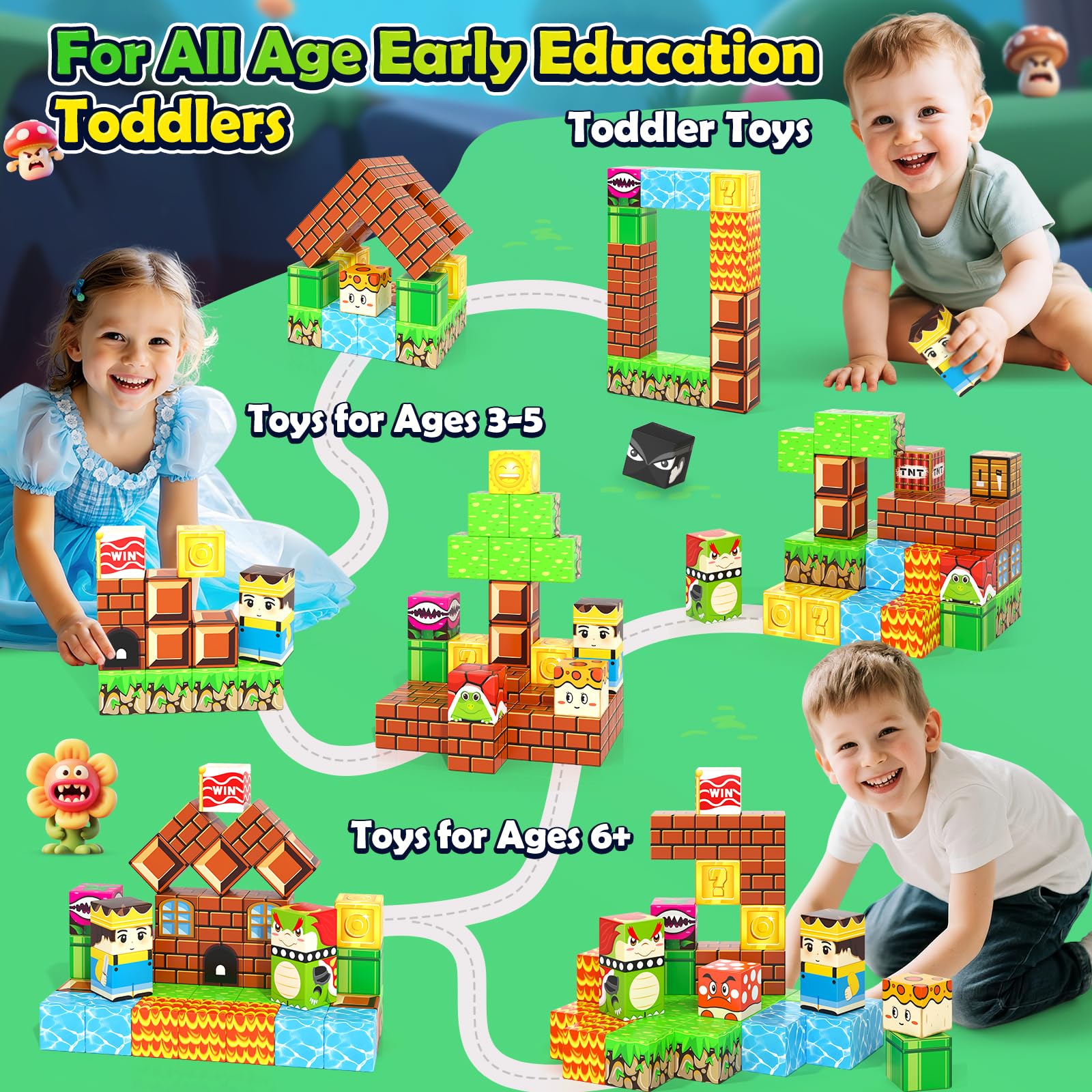 Magworld 80pcs Magnetic Blocks Travel Toys with Portable Metal Tin - STEM Magnet Building Blocks Toddler Toys