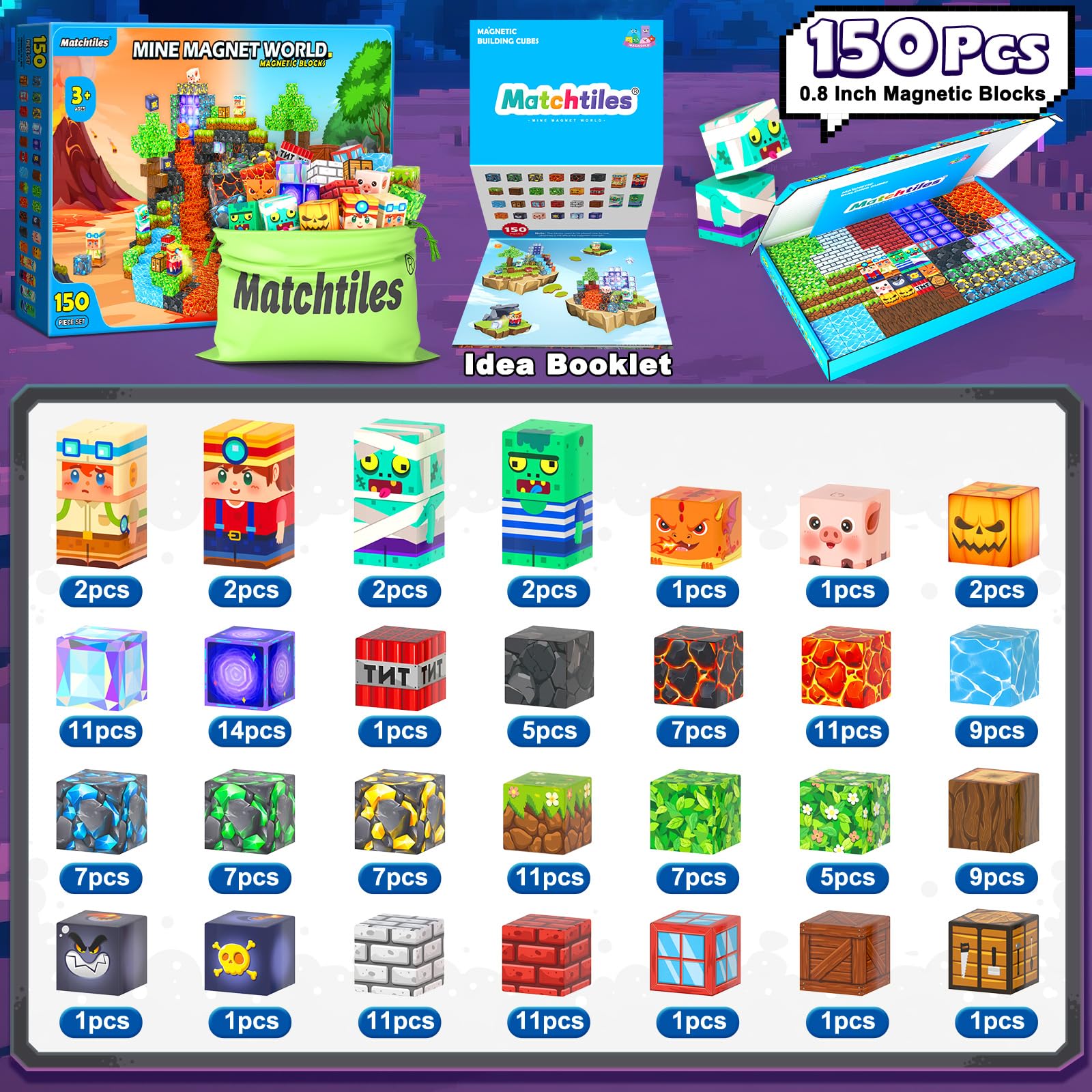 Magworld Magnetic Blocks 150 PCS Forest Set STEM Learning Toys for Toddlers Birthday, Classroom, outdoor