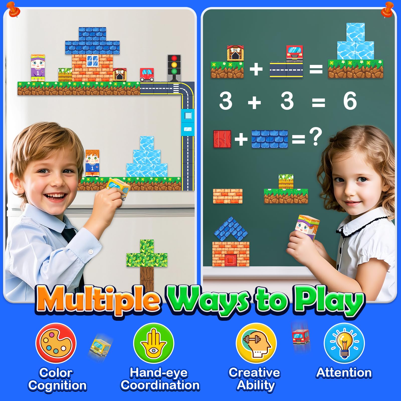 Magworld 100PCS Magnetic Blocks - Build Mine Magnet World Road Set,