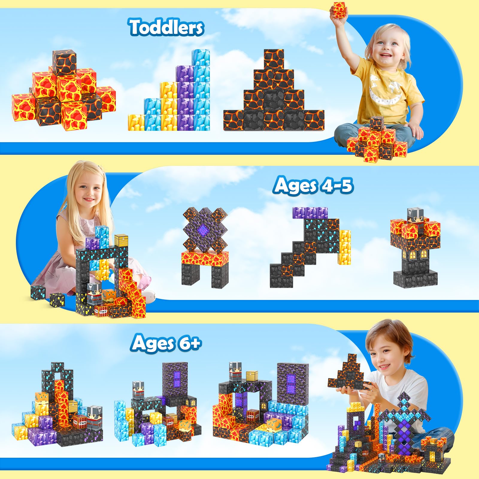 Magworld Magnetic Cubes 84Pieces Build Mine Magnet World Magic Sword Portal Set